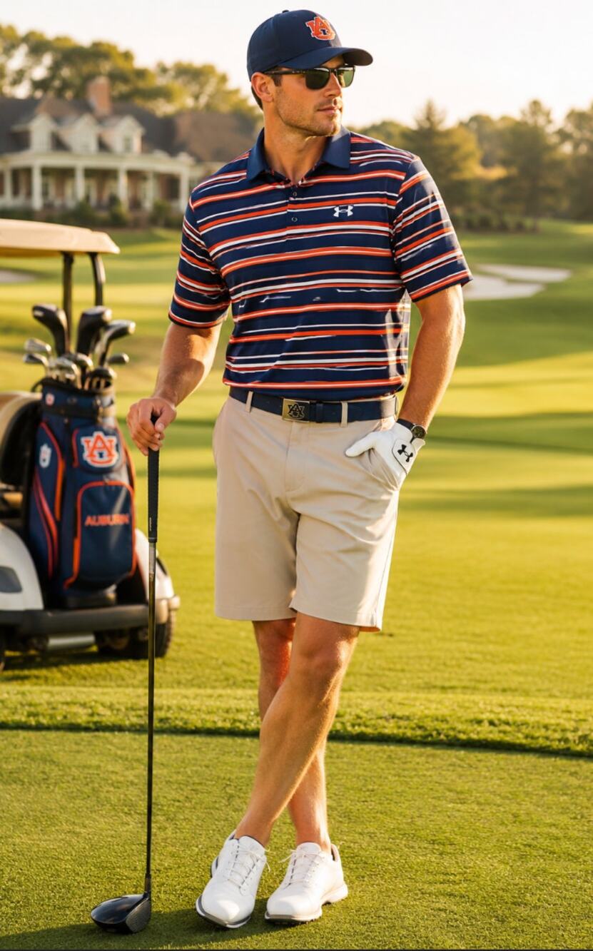 Under Armour Auburn Tiger's Stripe Heat Gear Men's Golf Sports Tech Polo